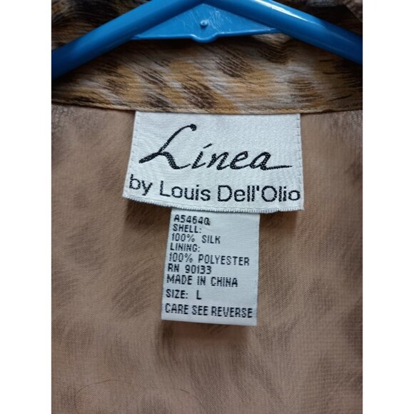 Linea By Louis Dell'Olio Top Womens Large Brown Animal Print Silk Long Sleeve - Picture 3 of 10